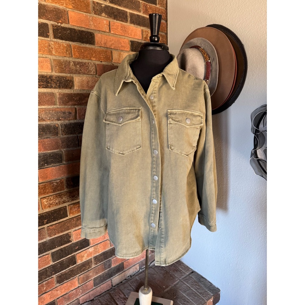 Betsey's Boutique Shop Women Olive Green Utility Shacket Shirt Jacket Large